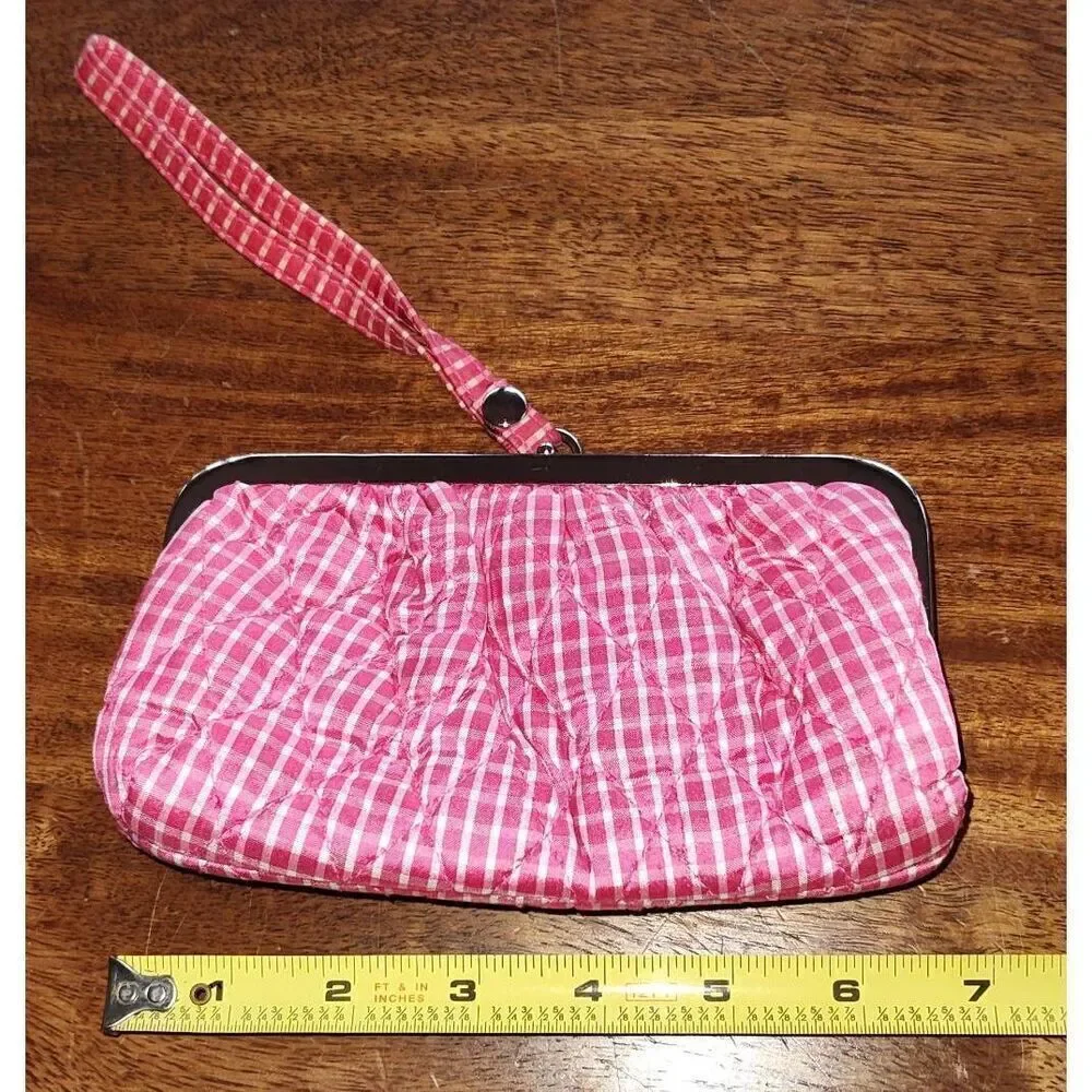 Vera Bradley Silk Collection Pink Checked Wristlet Retired Pattern